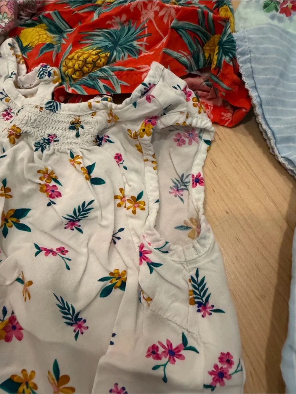 Toddler Girls Floral & Striped Top Lot - Red, Light Blue, White, Mint